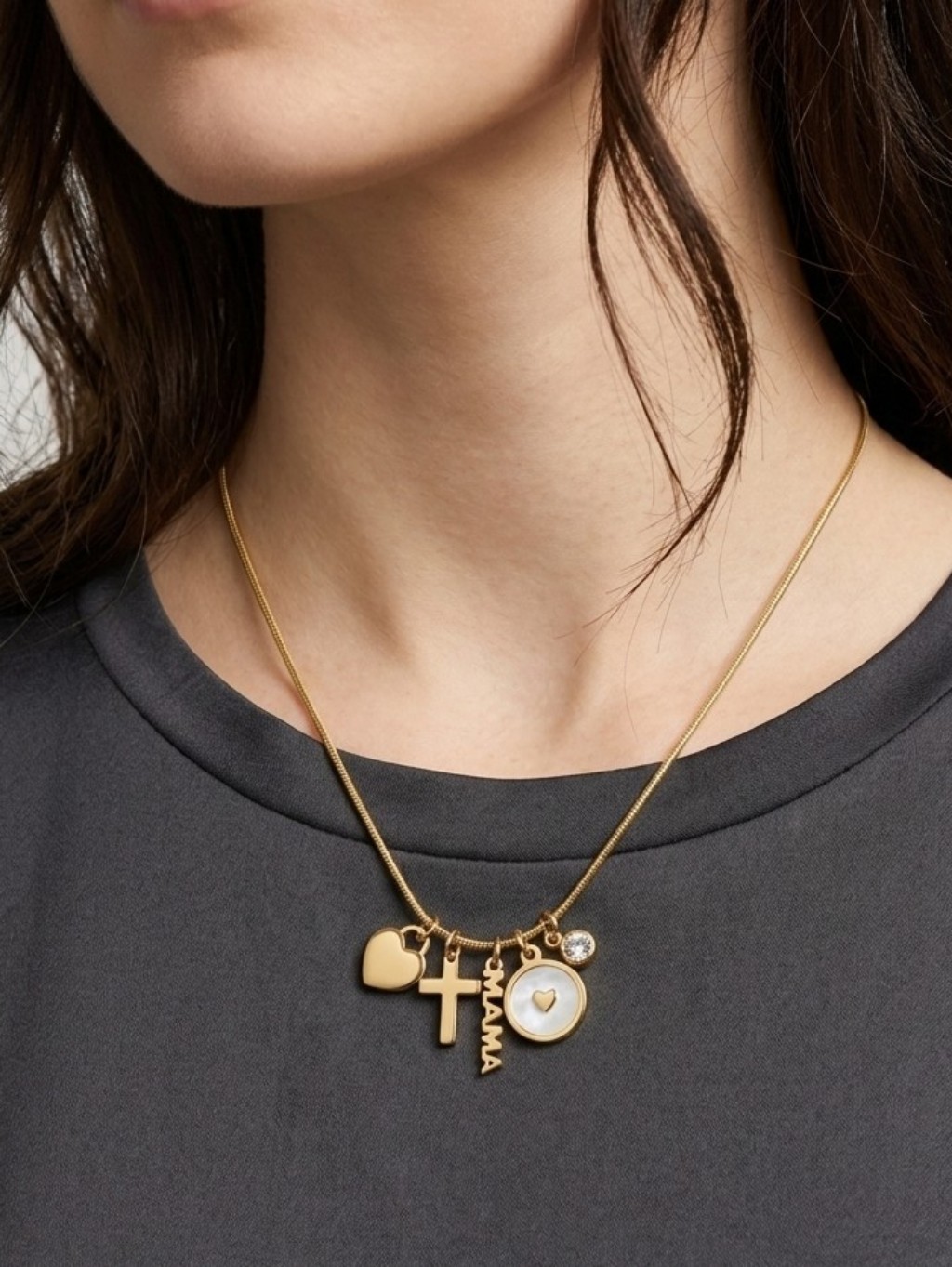Linx Gold Snake Chain Necklace With Letter And Zircon Charms